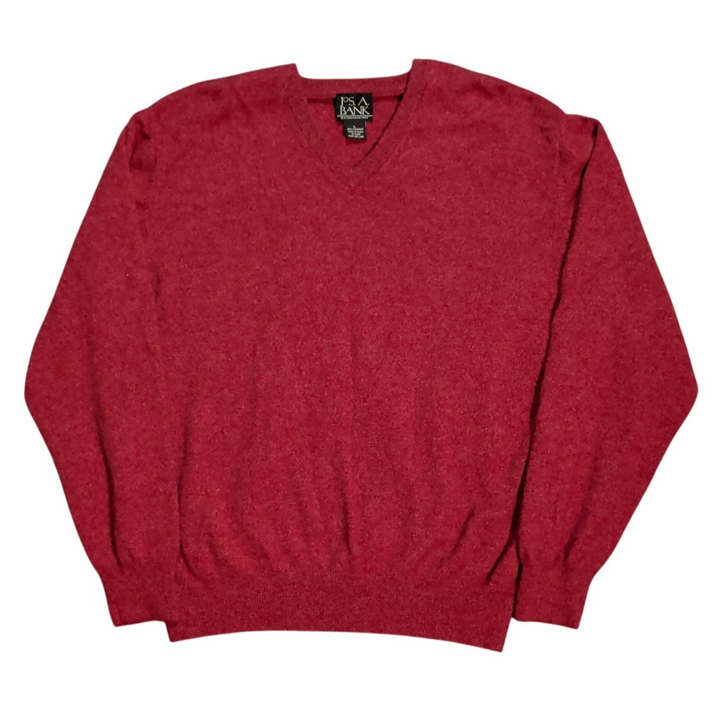 Jos A Bank 100% Cashmere Sweater Mens Size L Red Pullover V-Neck Long Sleeve